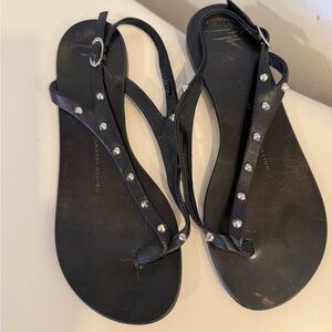 Giuseppe Zanotti Black Leather Silver Studded Skinny Stap Flat
Sandals Size 35.5